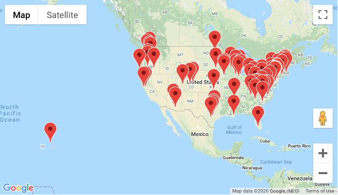 Map showing sites across the United States that offer integrated care services.